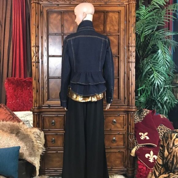 NWOT Du Jour Dark Wash Curved Ruffle Back Stretch Cotton Blend Denim Jacket - Picture 7 of 14